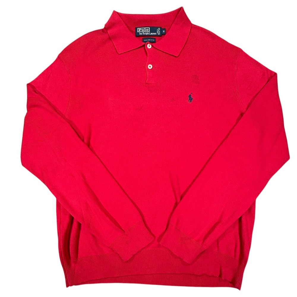 Vintage Polo Ralph Lauren Long Sleeve Polo Shirt Mens M Red Pima Cotton 90s